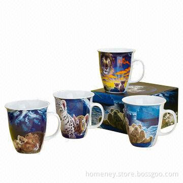 16oz/360g porcelain mug with animal's decal decoration